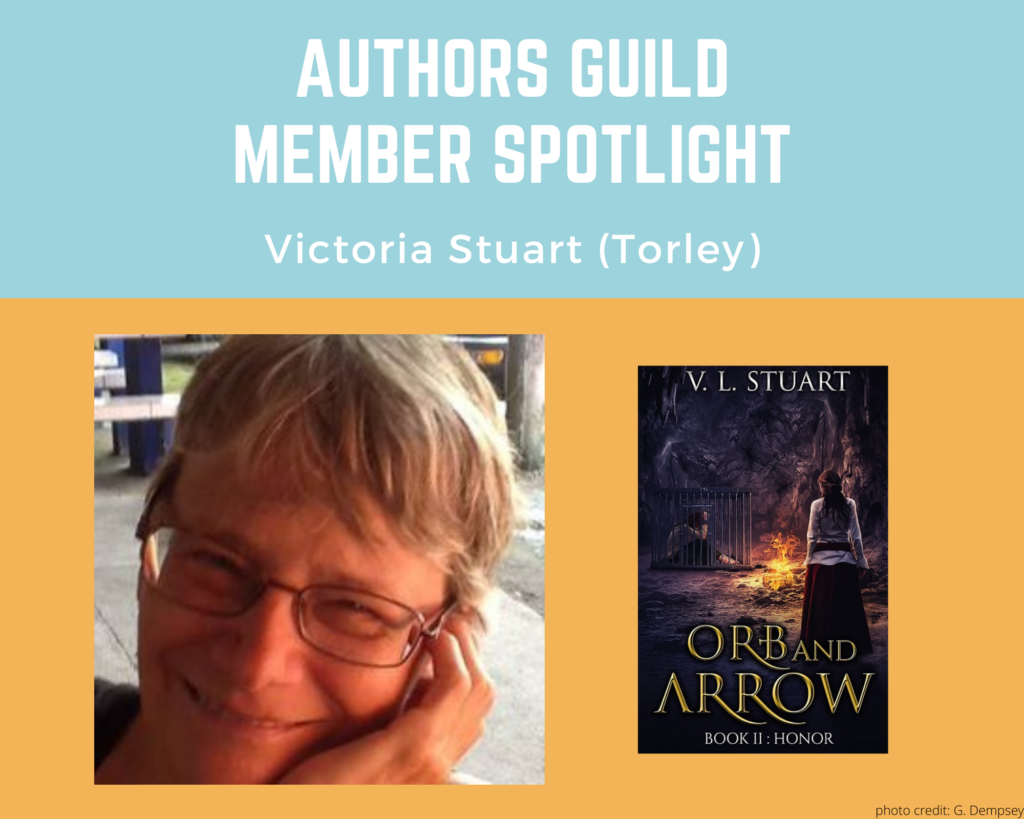 author Victoria Stuart and an image of her book Orb and Arrow