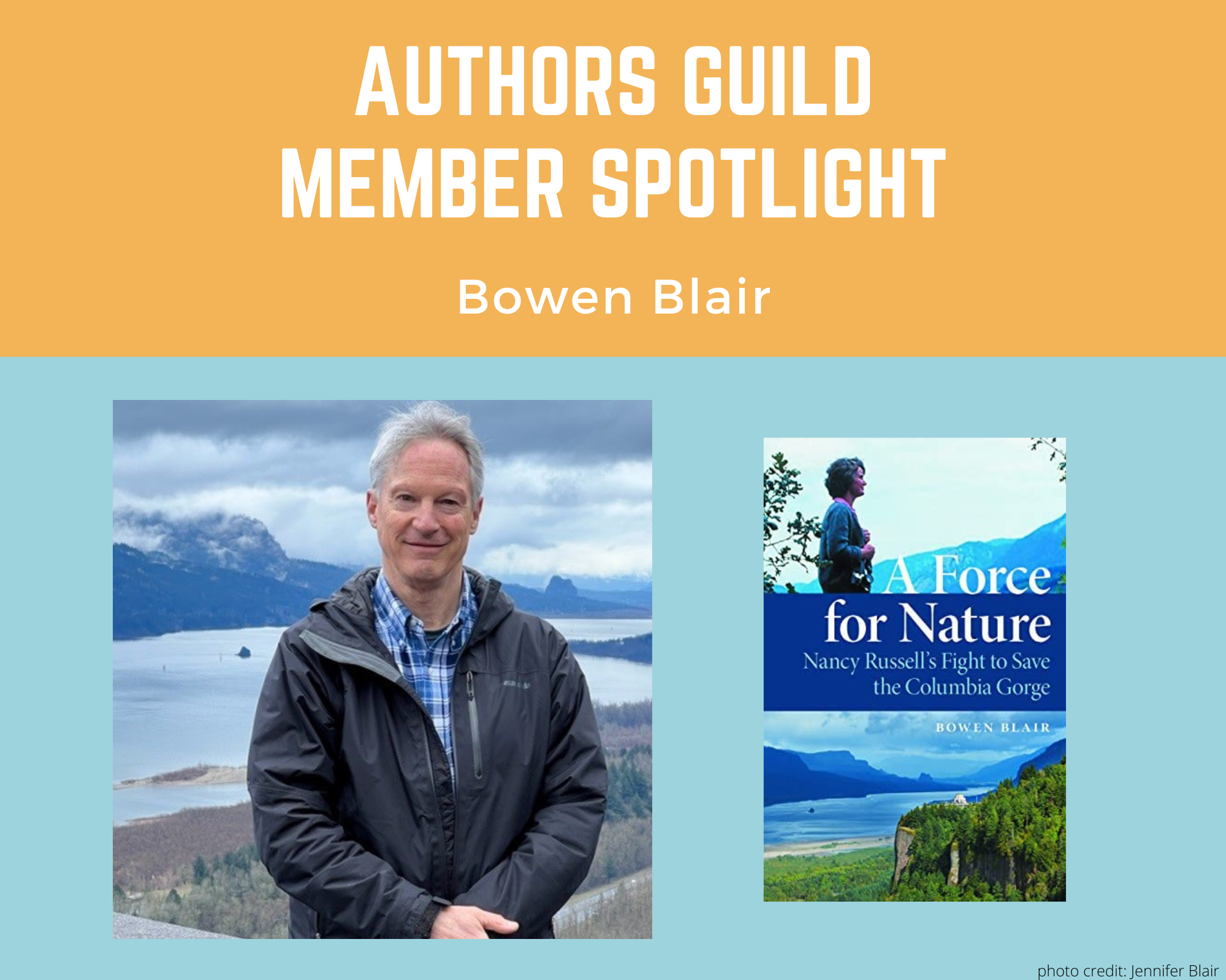 author Bowen Blair and an image of his book A Force for Nature