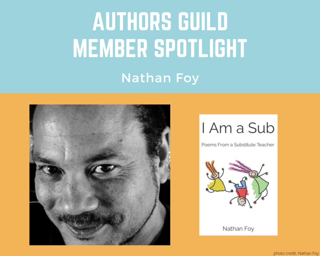 black and white photo of author Nathan Foy and an image of his book I Am a Sub