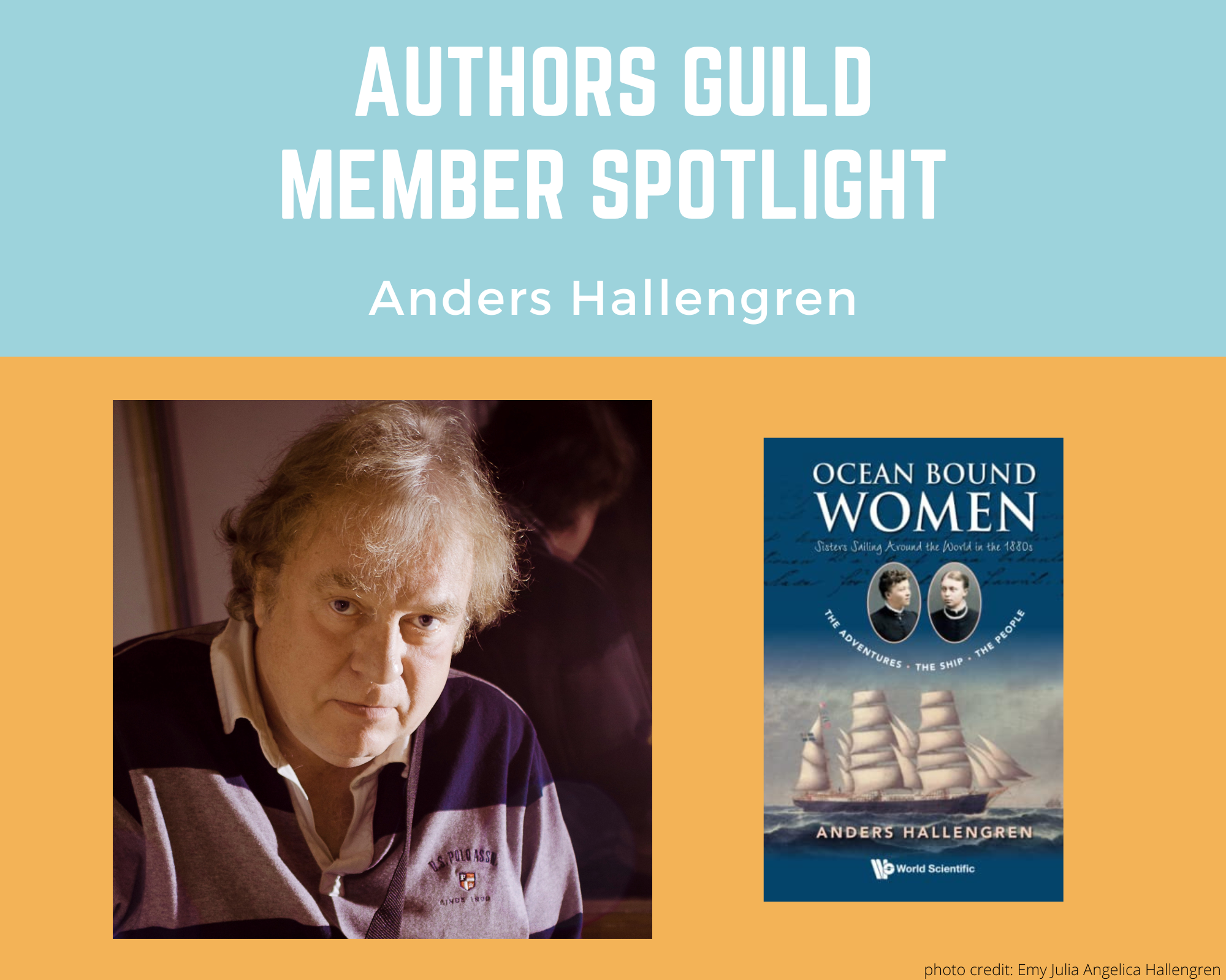 author Anders Hallengren and an image of his book Ocean Bound Women