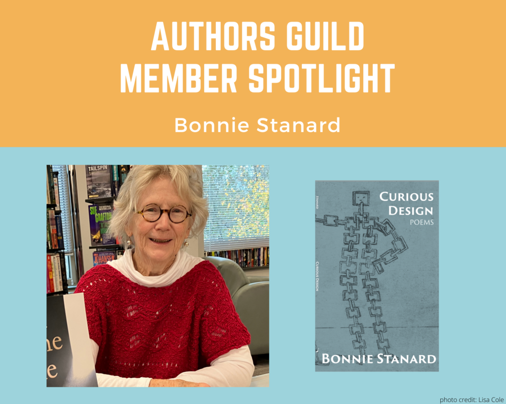 author Bonnie Stanard and an image of her book Curious Design