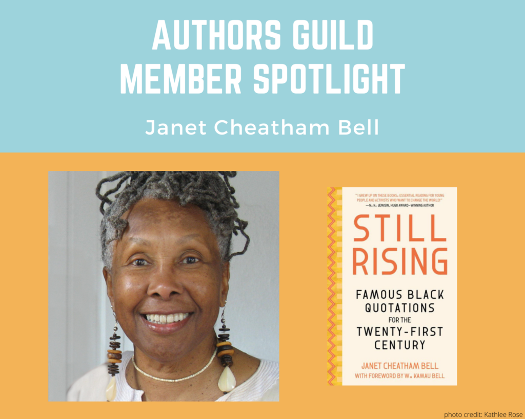 author Janet Cheatham Bell and an image of her book Still Rising