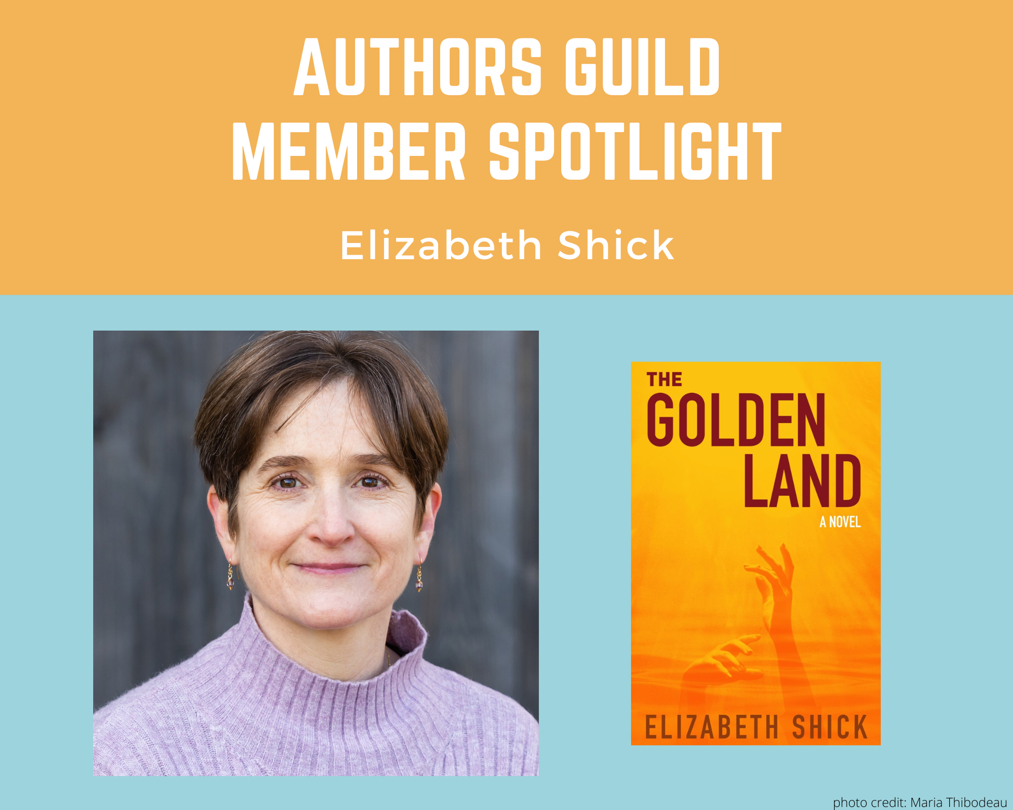 author Elizabeth Shick and an image of her book The Golden Land