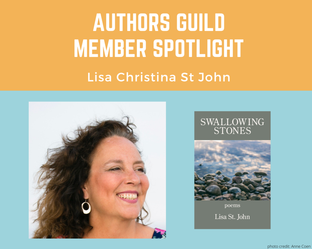 author Lisa St John and an image of her book Swallowing Stones