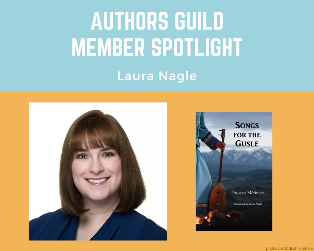 author Laura Nagle and an image of her translation of Songs for the Gusle