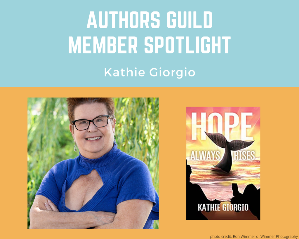 author Kathie Giorgio and an image of her book Hope Always Rises