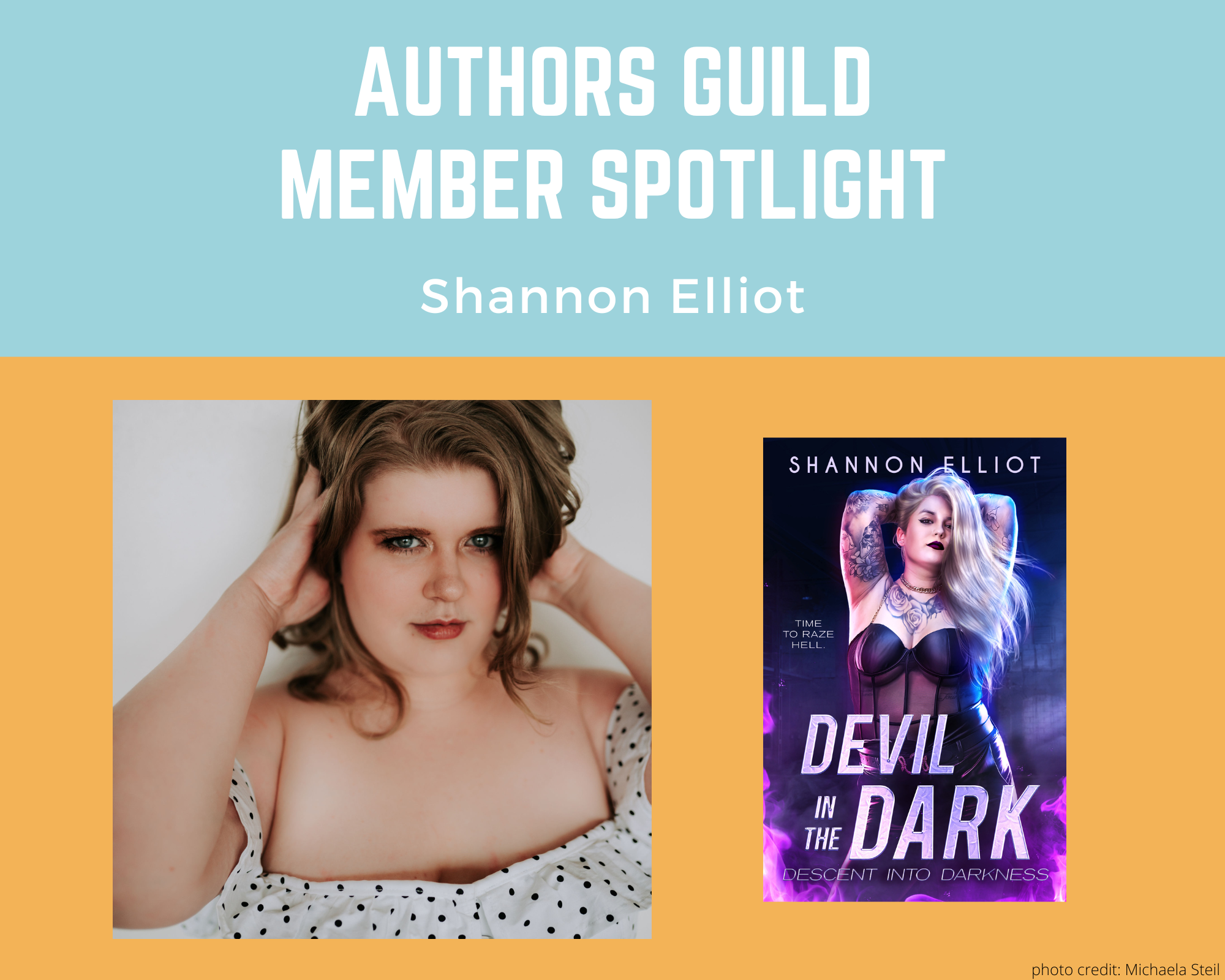 author Shannon Elliot and an image of her book Devil in the Dark