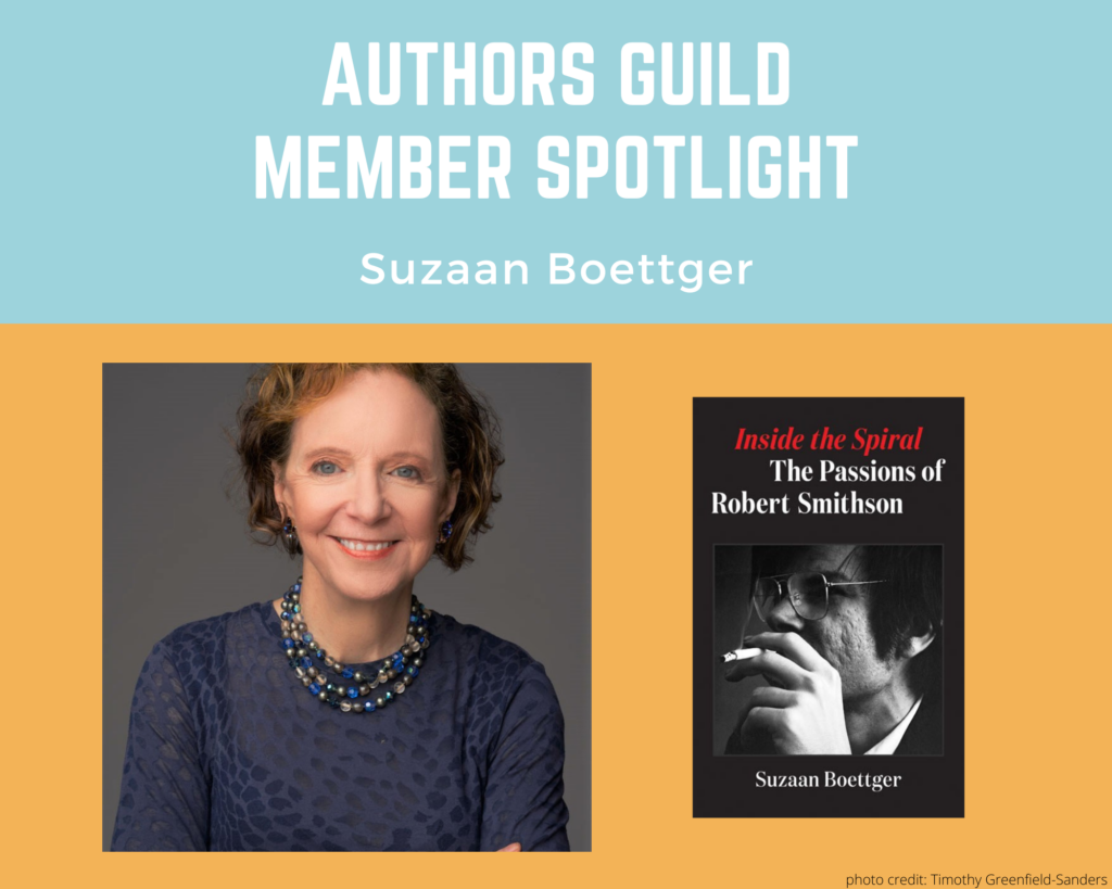 author Suzaan Boettger and an image of her book Inside the Spiral