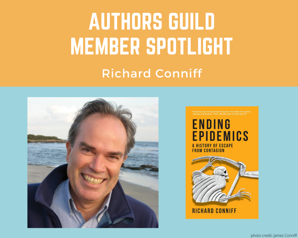 author Richard Conniff and an image of his book Ending Epidemics