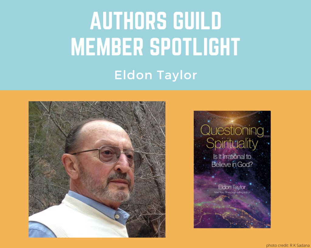 author Eldon Taylor and an image of his book Questioning Spirituality