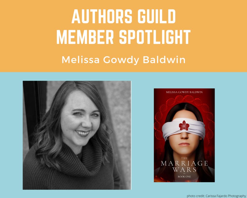 author Melissa Baldwin and an image of her book the Marriage Wars