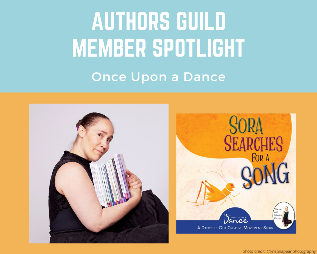 author Once Upon a Dance and an image of her book Sora Searches for a Song