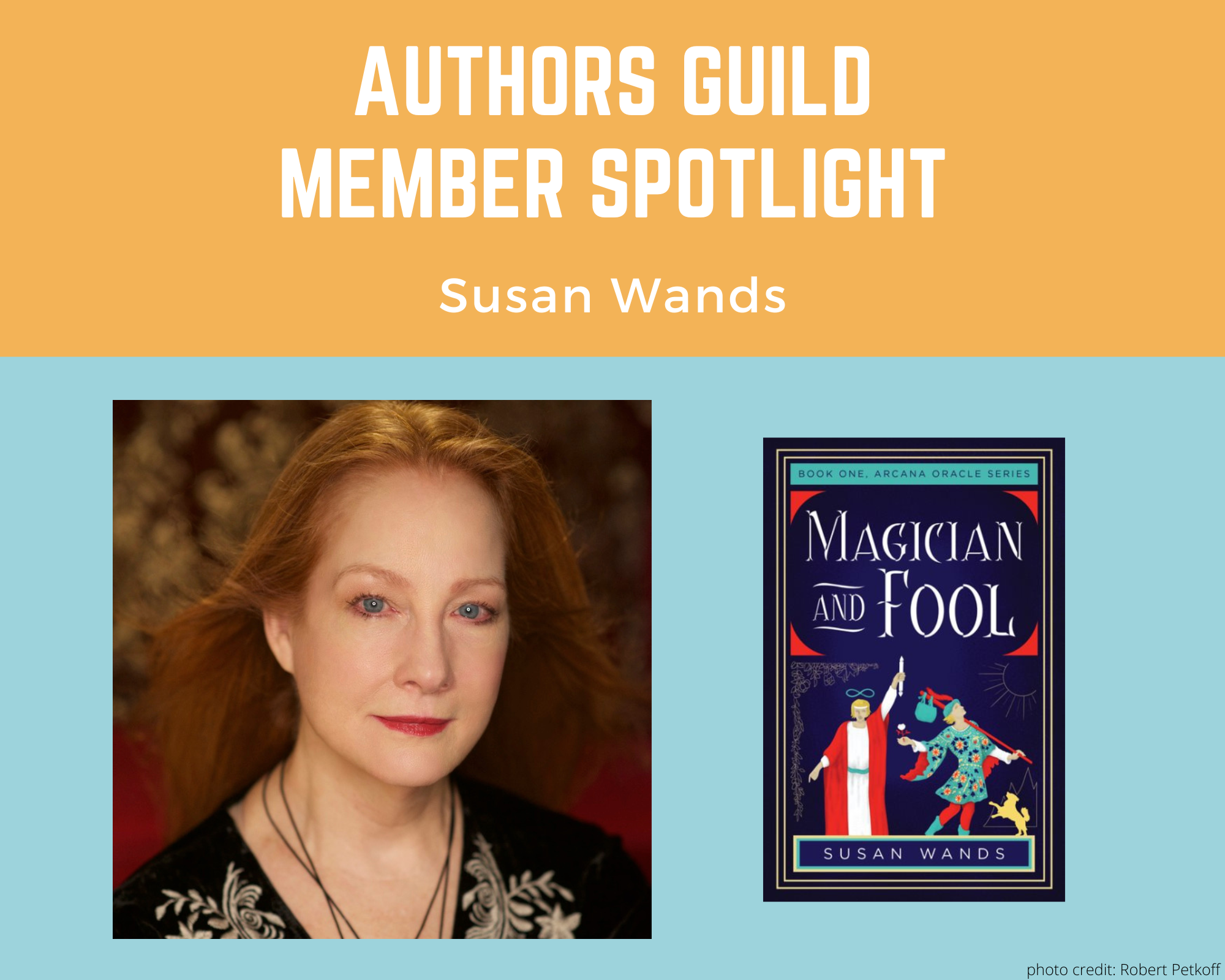 author Susan Wands and an image of her book Magician and Fool