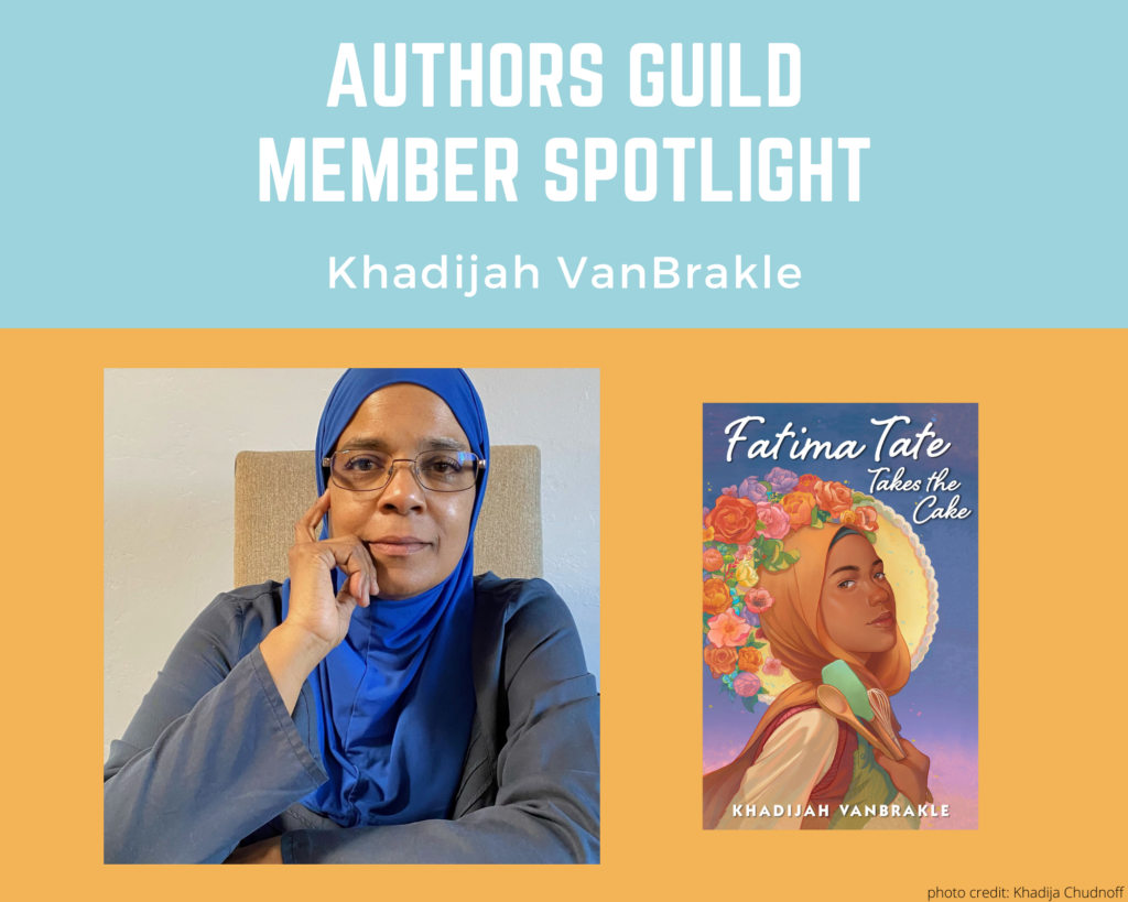 author Khadijah VanBrakle and an image of her book Fatima Tate Takes the Cake