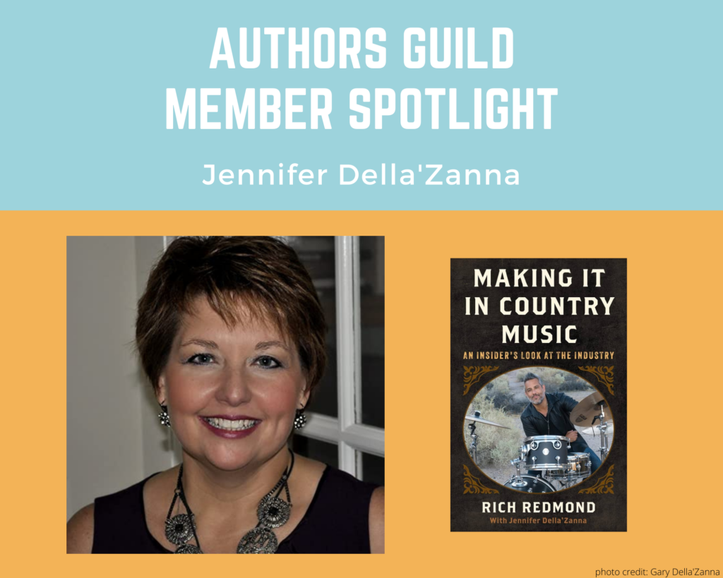 author Jennifer Della'Zanna and an image of her book Making It in Country Music