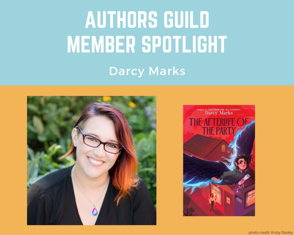 author Darcy Marks and an image of her book The Afterlife of the Party