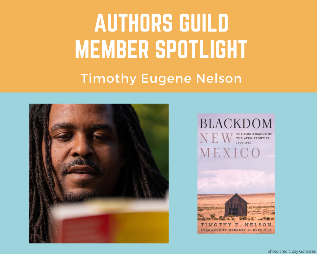 author Timothy Nelson and an image of his book Blackdom, New Mexico