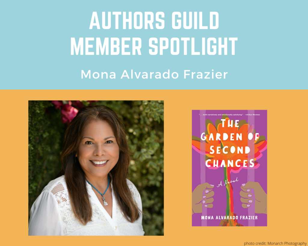 author Mona Alvarado Frazier and an image of her book The Garden of Second Chances