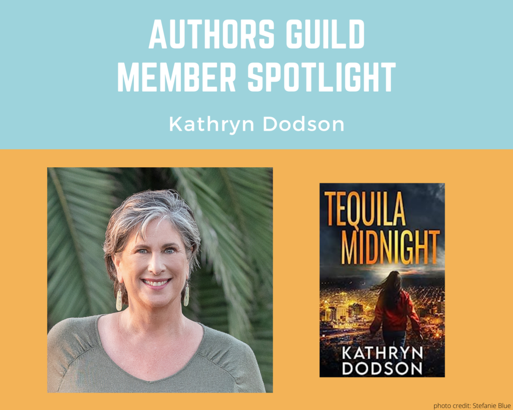 author Kathryn Dodson and an image of her book Tequila Midnight