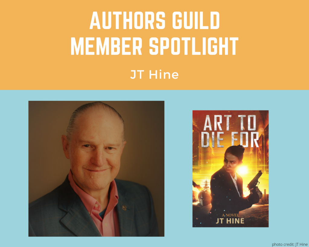 author JT Hine and an image of his book Art to Die For