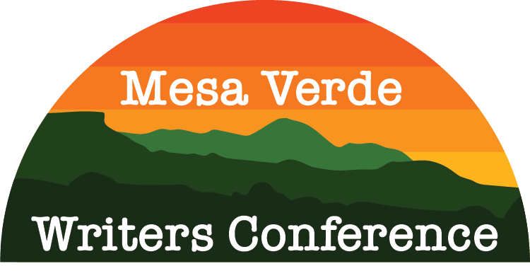 Mesa Verde Writers Conference logo, with a mountain at sunset