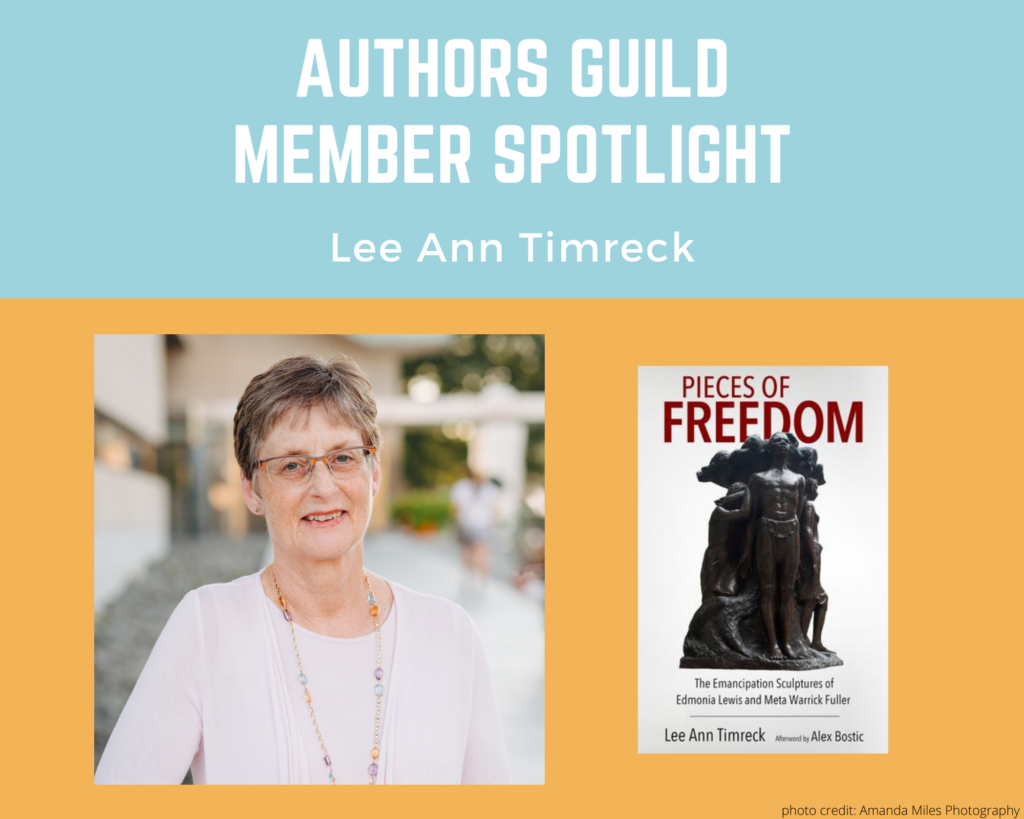 author Lee Ann Timreck and an image of her book Pieces of Freedom
