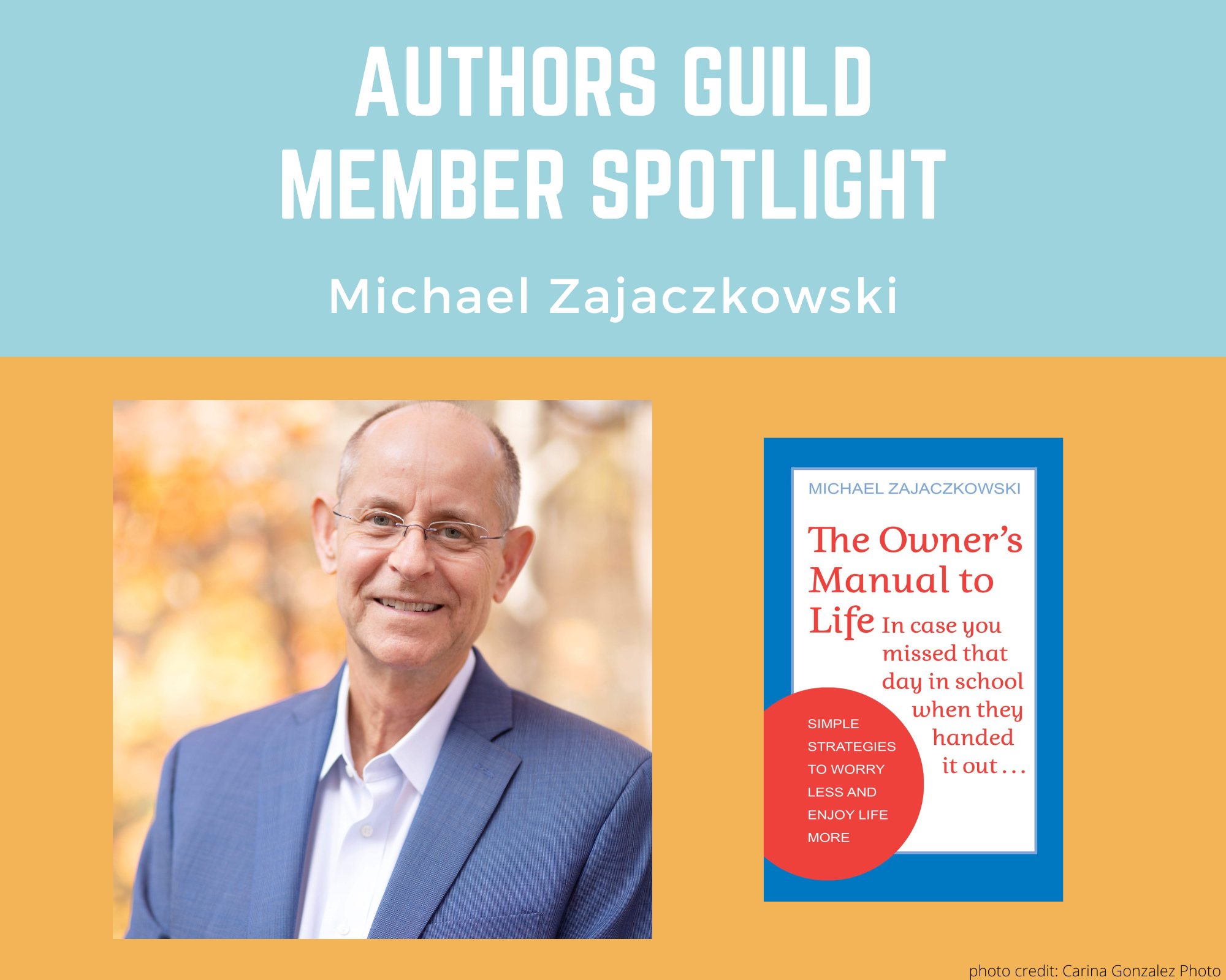 author Michael Zajaczkowski and an image of his book The Owners Manual to Life