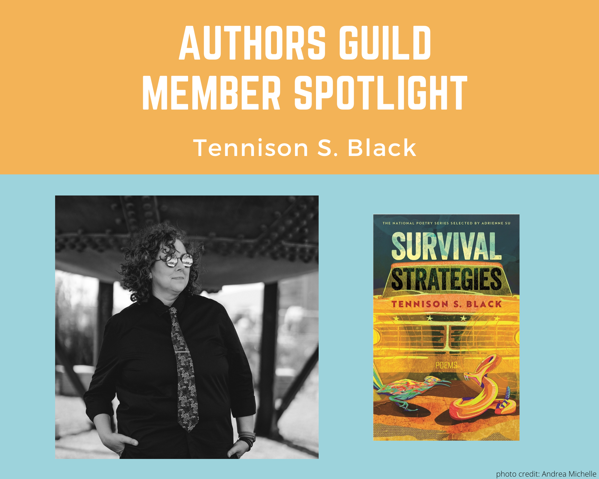 author Tennison S. Black and an image of their book Survival Strategies