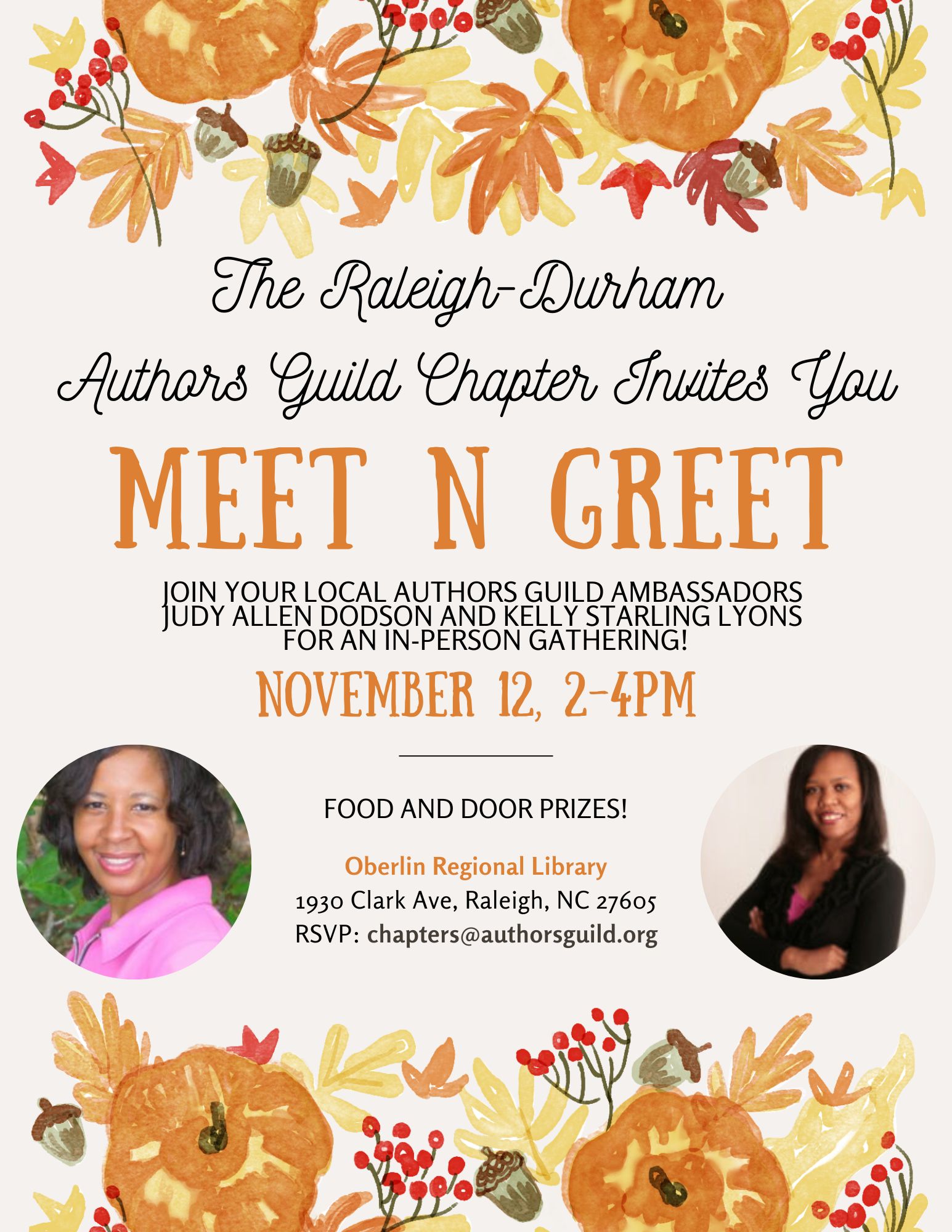 The Raleigh-Durham Authors Guild Chapter Invites You to a Meet n Greet on November 12, 2023