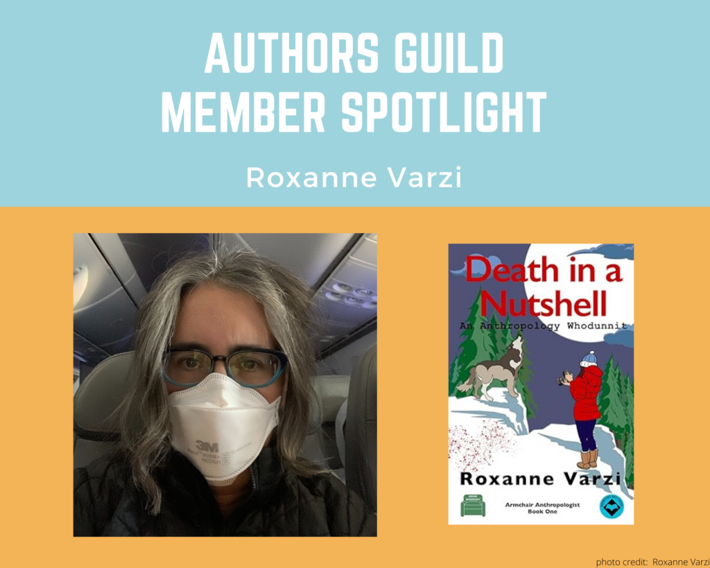 author Roxanne Varzi and an image of her book Death in a Nutshell