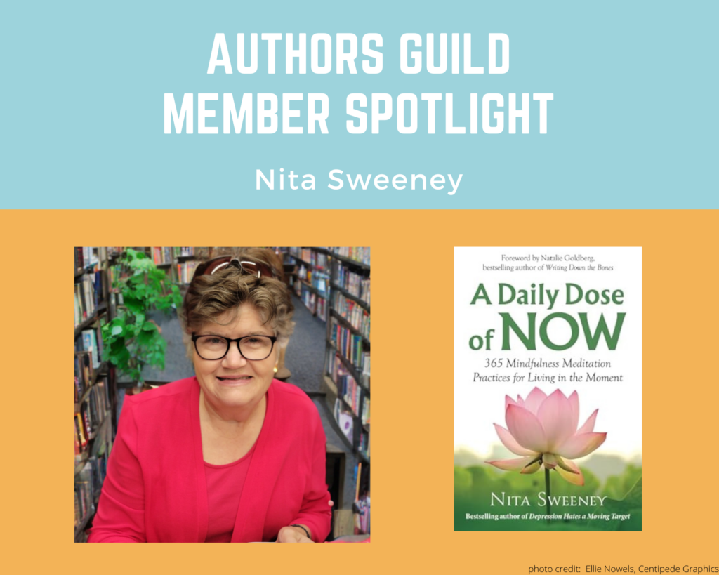 author Nita Sweeney and an image of her book A Daily Dose of Now