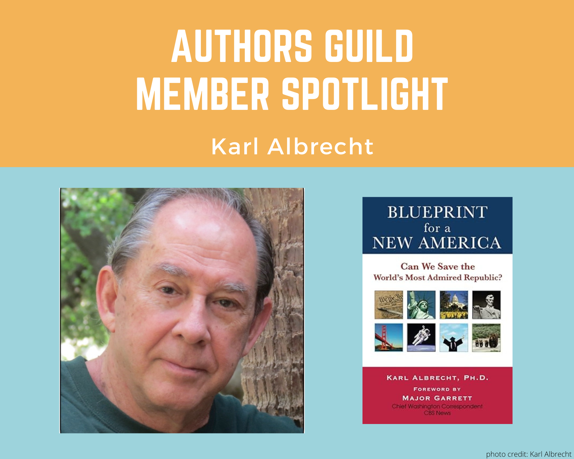 author Karl Albrecht and an image of his book Blueprint for America