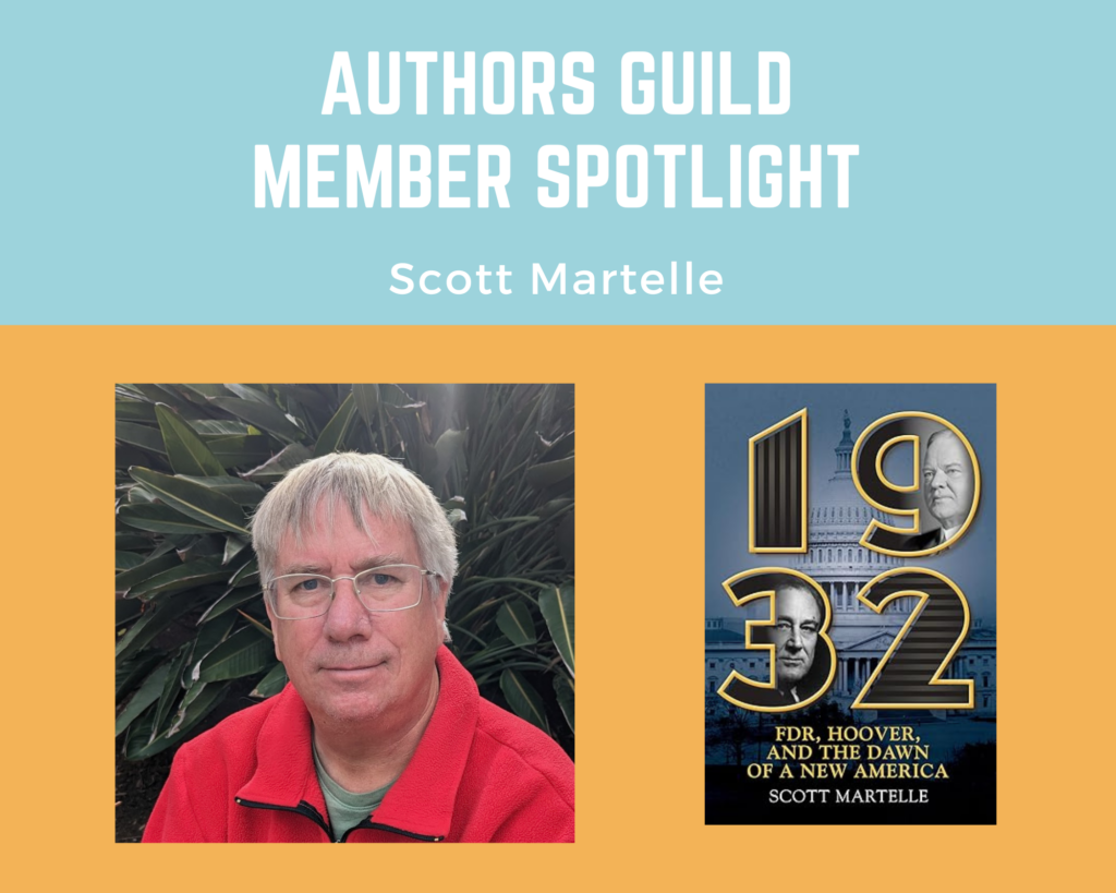 author Scott Martelle and an image of his book 1932