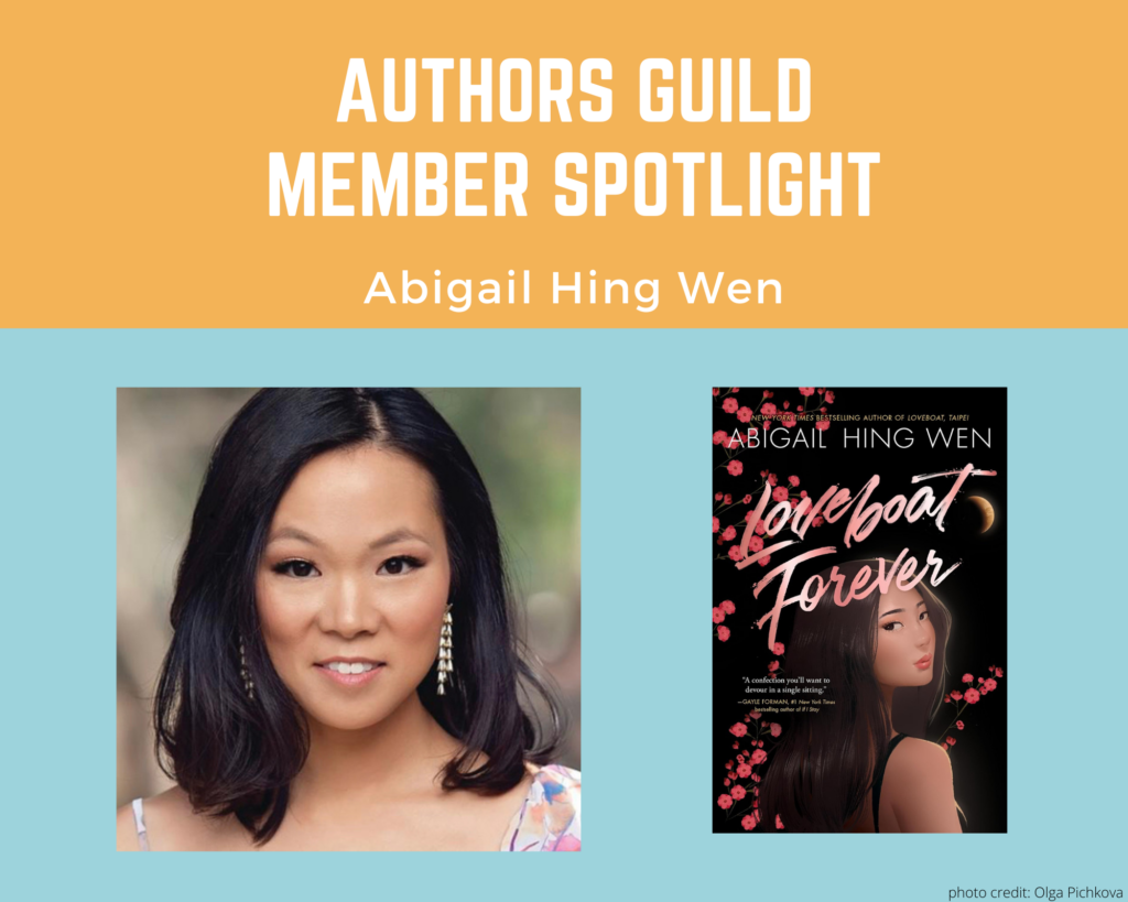 author Abigail Hing Wen and an image of her book Loveboat Forever
