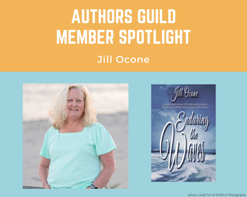 author Jill Ocone and an image of her book Enduring the Waves