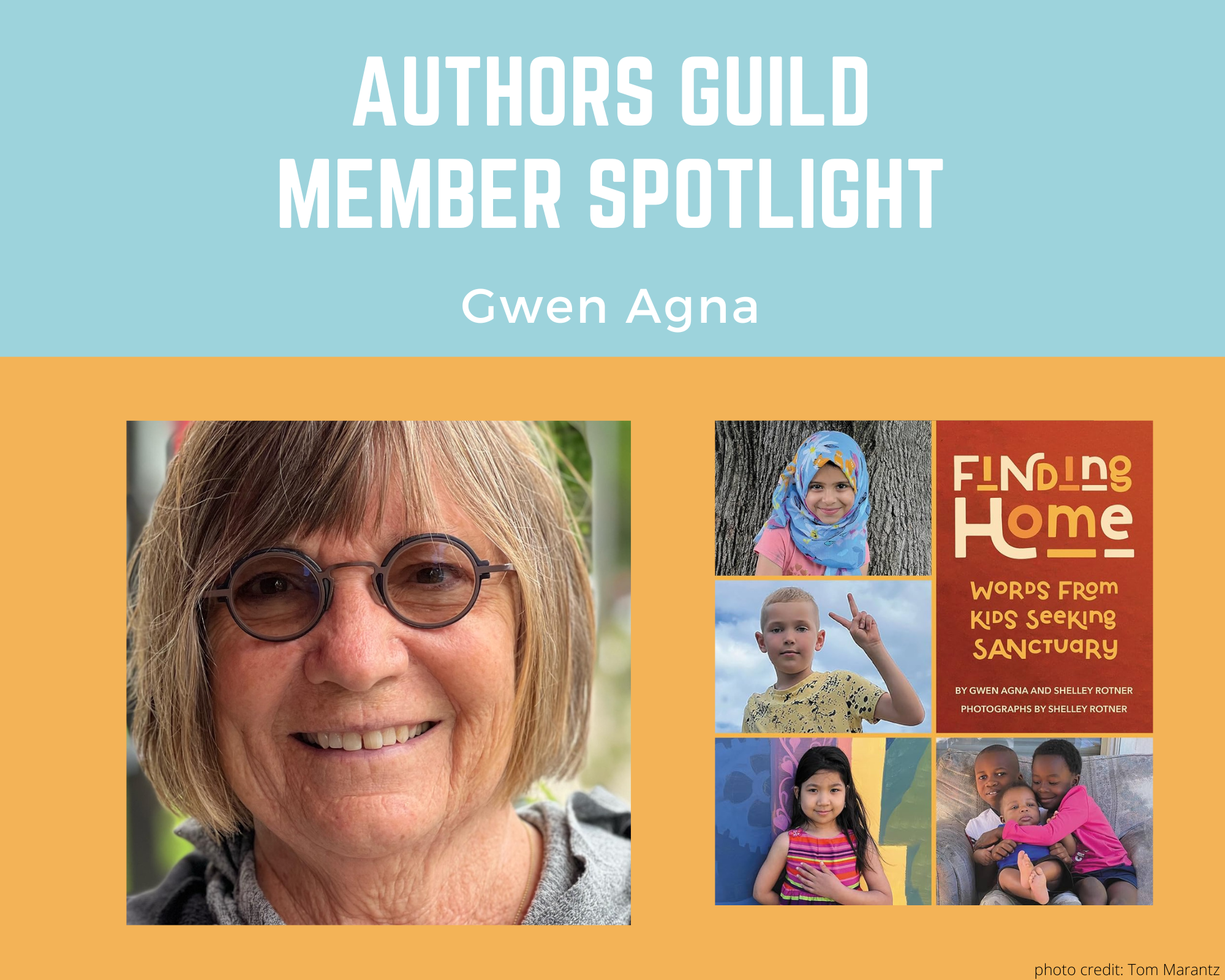 author Gwen Agna and an image of her book Finding Home