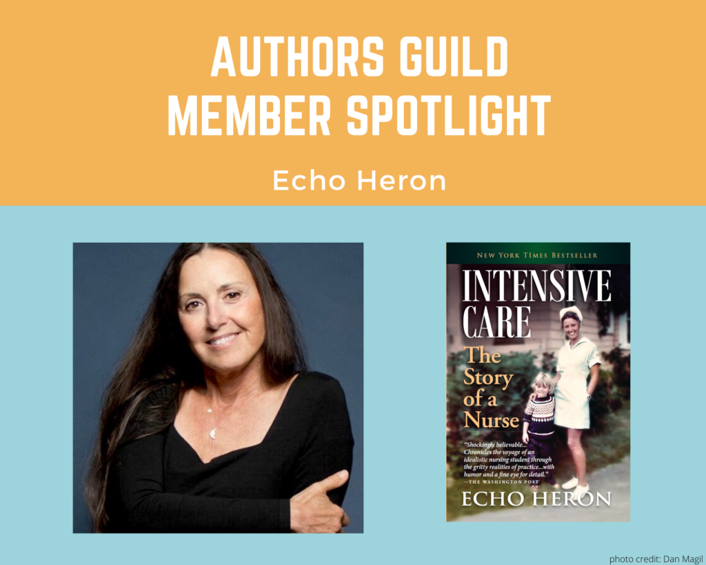 author Echo Heron and an image of her book Intensive Care