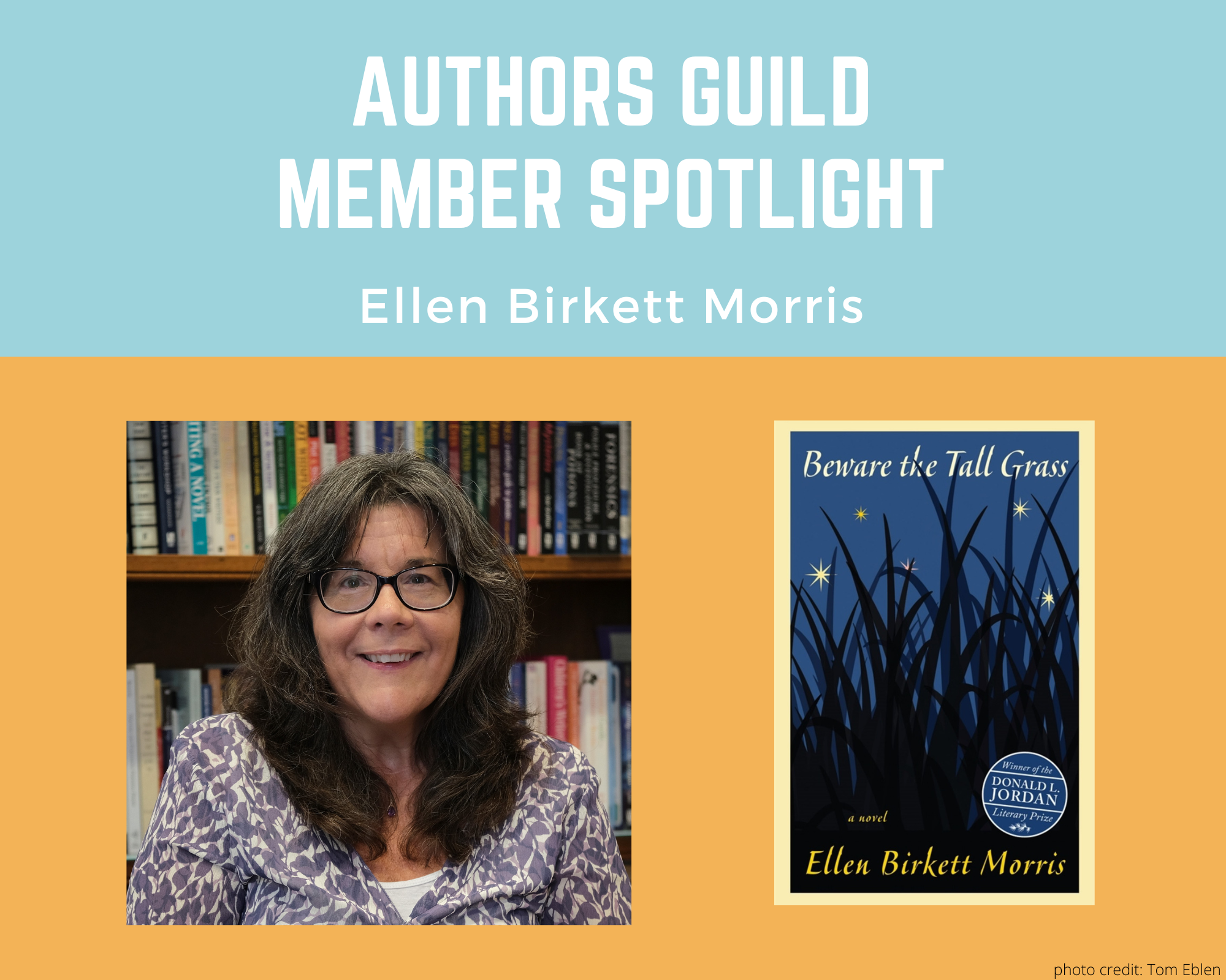 author Ellen Birkett Morris and her book Beware the Tall Grass