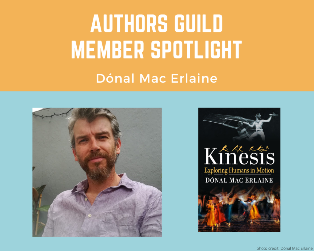 author Donal Mac Erlaine and an image of his book Kinesis