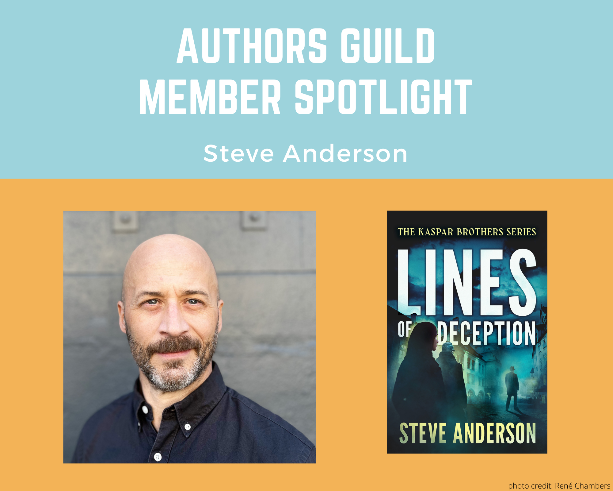 author Steve Anderson and an image of his book Lines of Deception
