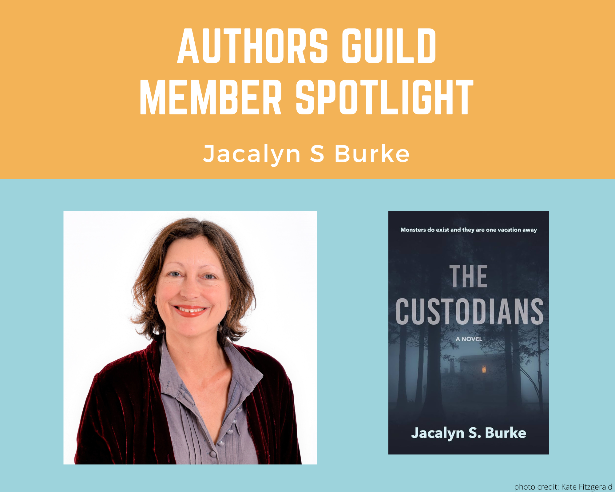 author Jacalyn Burke and an image of her book The Custodians
