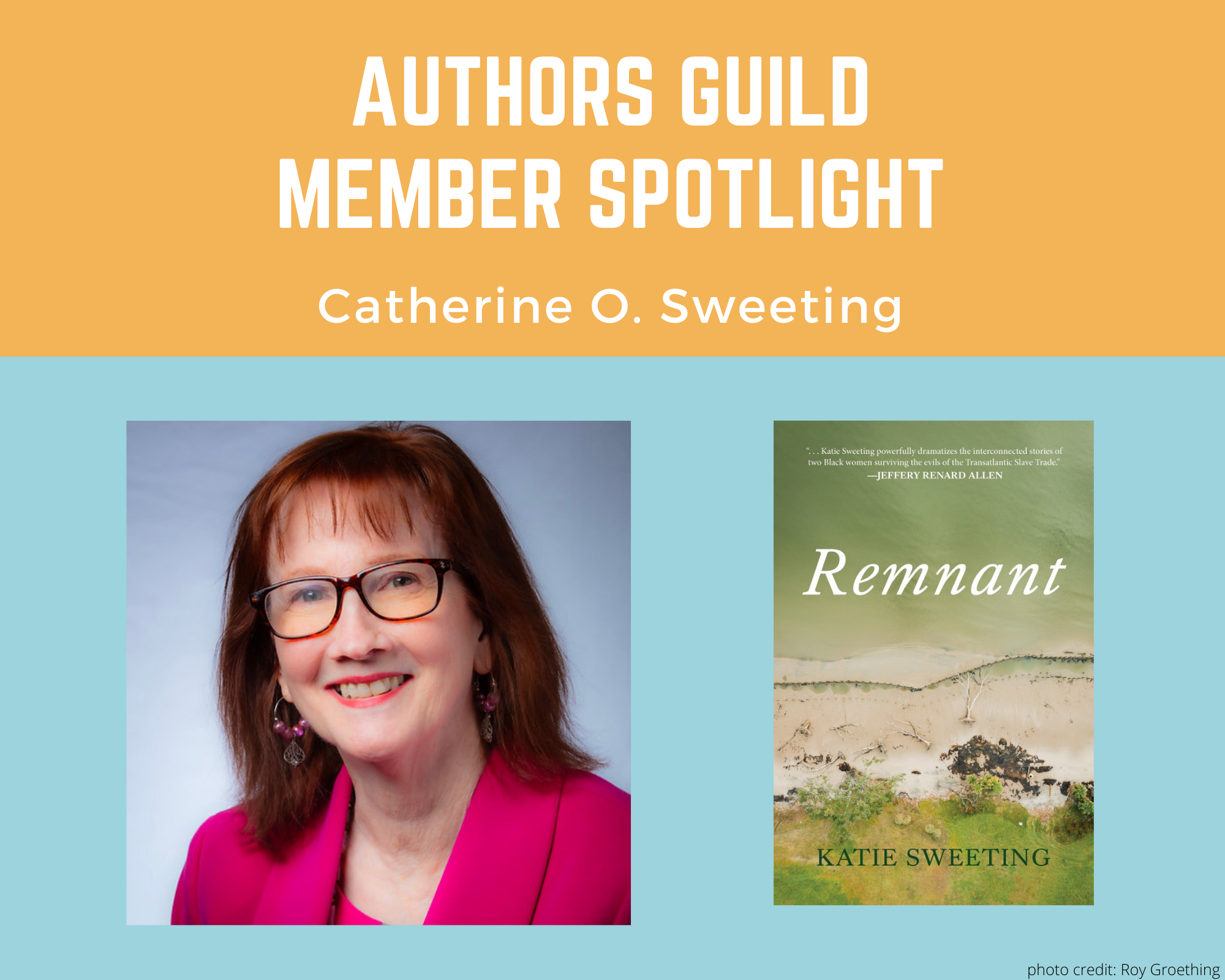 author Catherine Sweeting and an image of her book Remnant