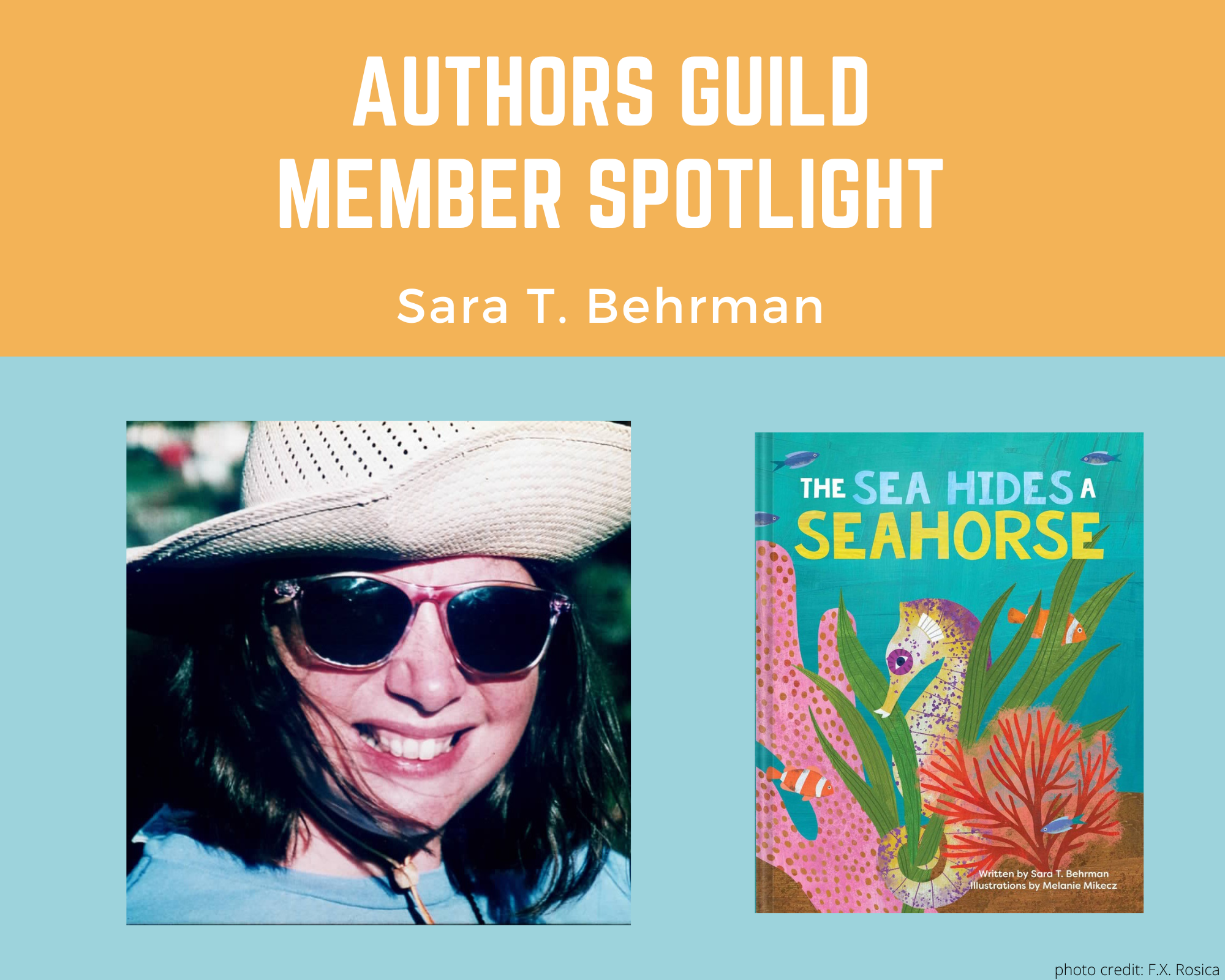 author Sara T. Berhman and her book The Sea Hides a Seahorse