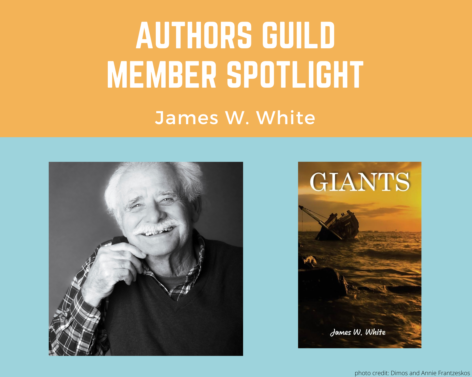 author James White and an image of his book Giants