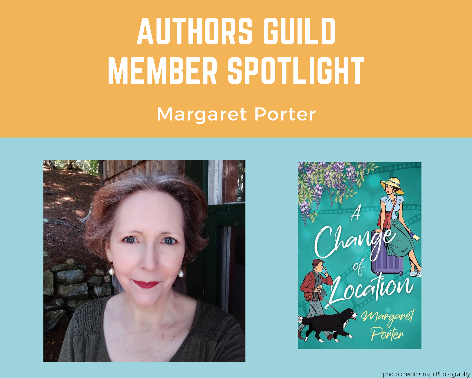 author Margaret Porter and an image of her book A Change of Location