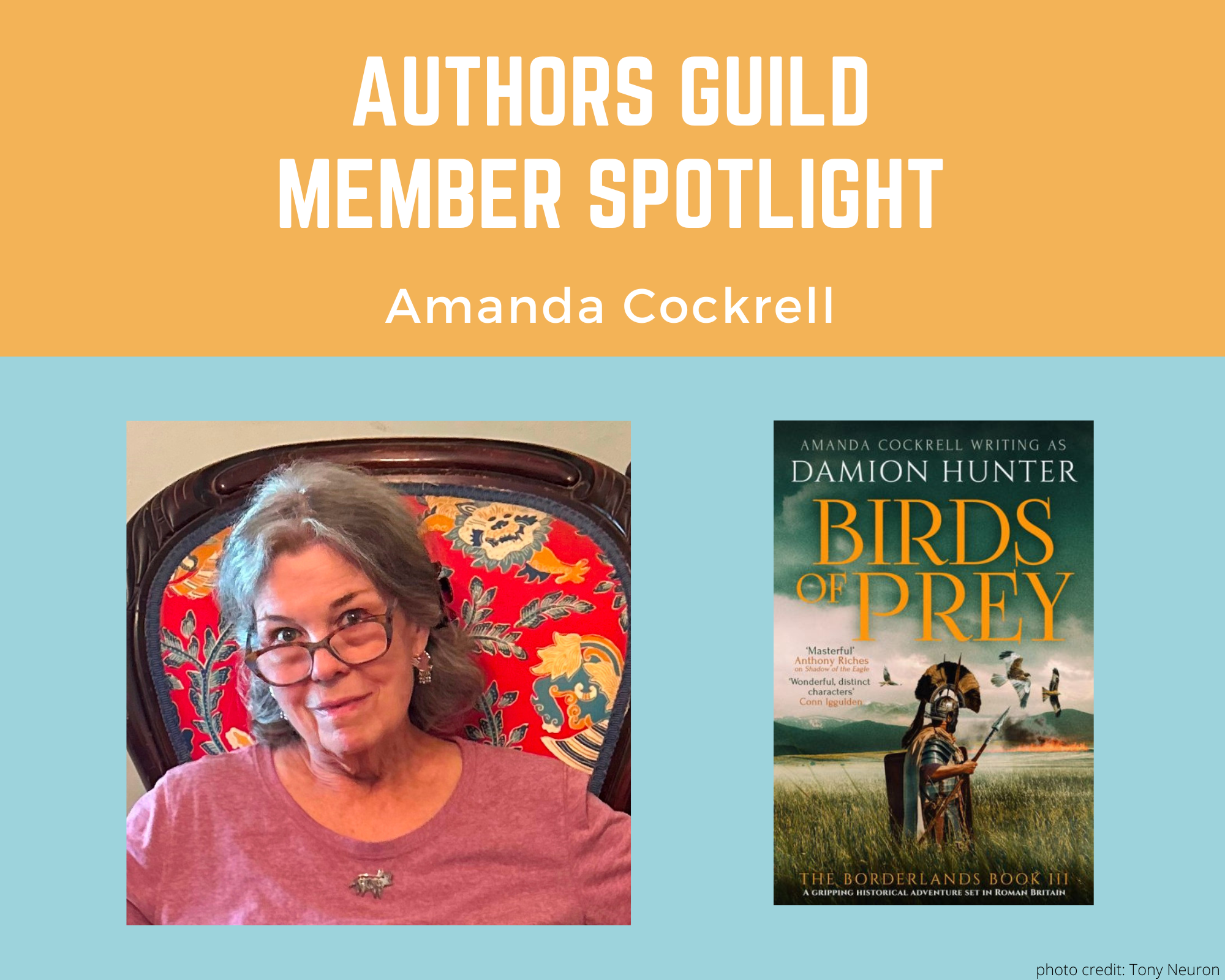 author Amanda Cockrell and an image of her book Birds of Prey