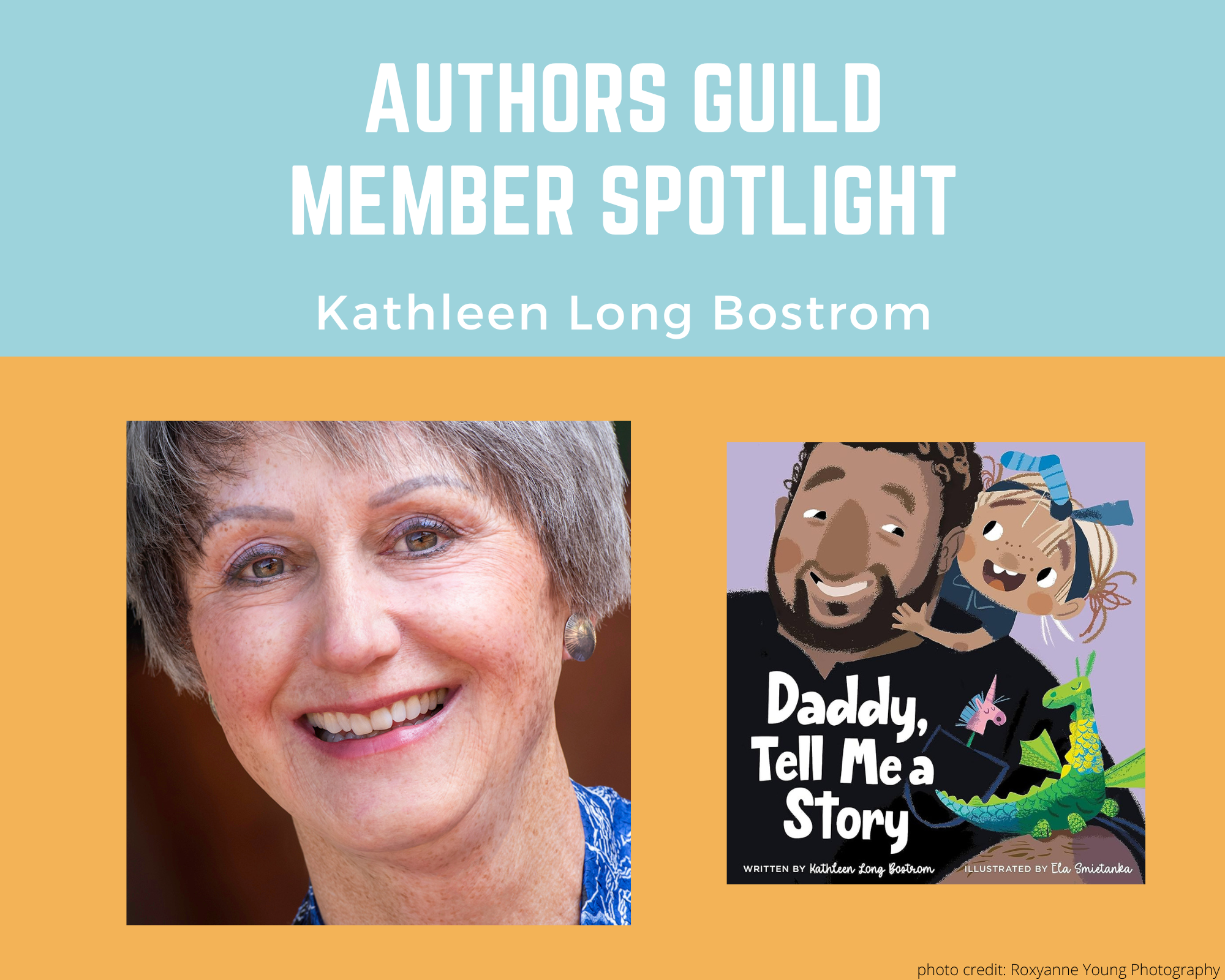 author Kathleen Long Bostrom and an image of her book Daddy, Tell Me a Story