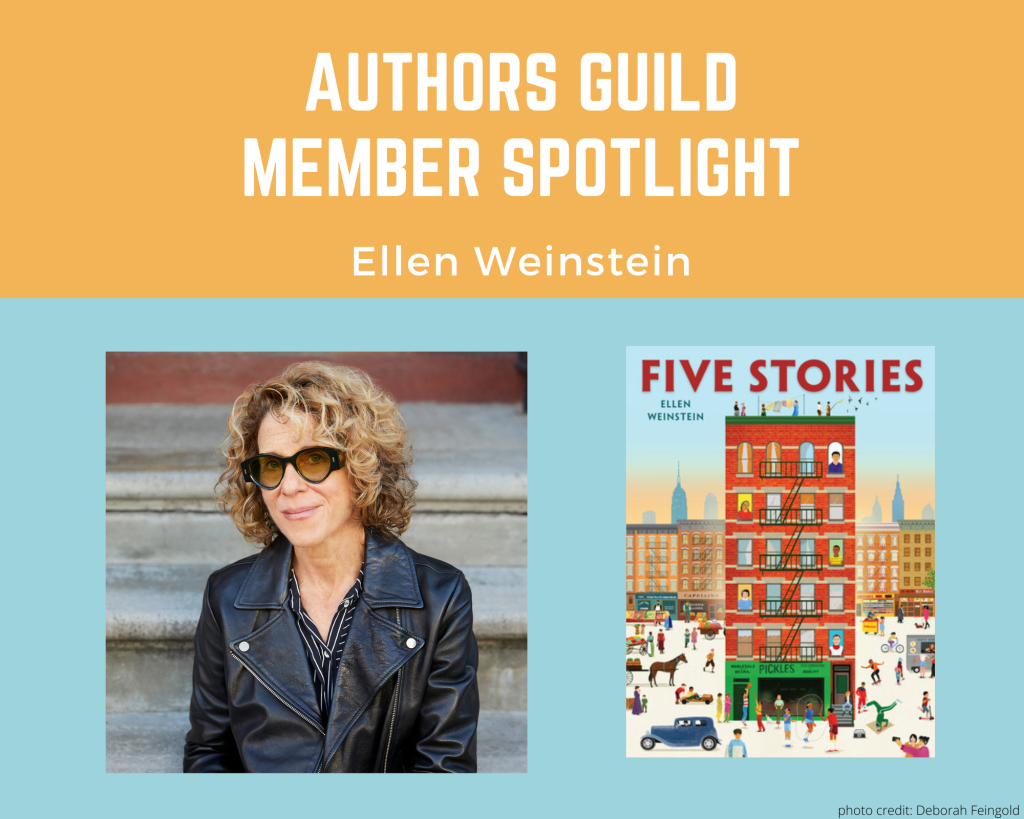 author Ellen Weinstein and an image of her book Five Stories