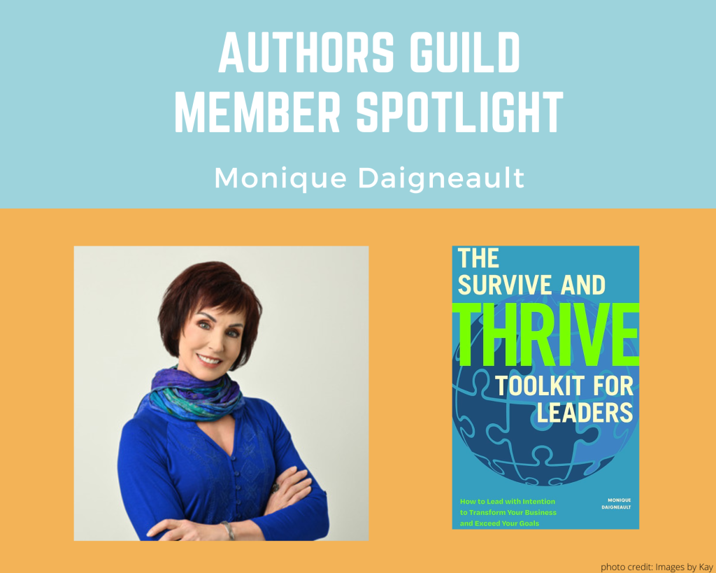 author Monique Daigneault and an image of her book The Survive and Thrive Toolkit for Leaders