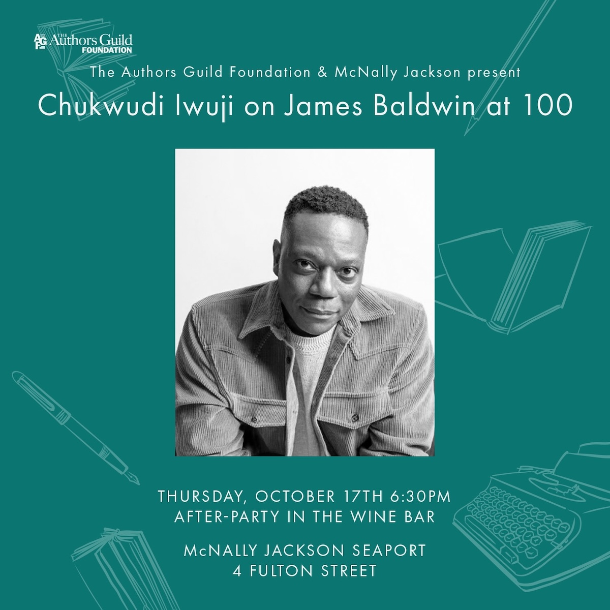 The Authors Guild Foundation and McNally Jackson present Chukwudi Iwuji on James Baldwin at 100